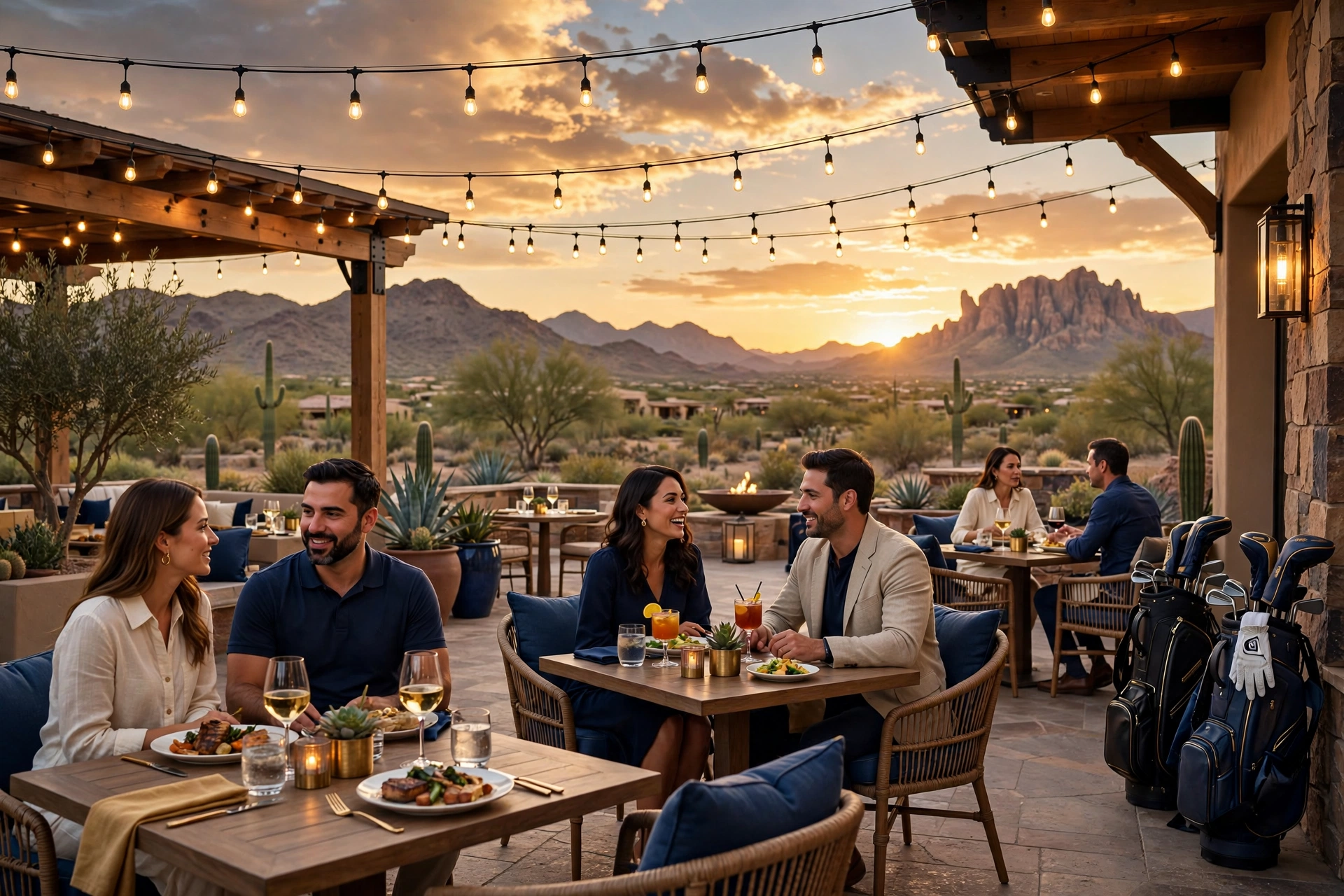 Sunset patio dinner in Scottsdale — the 19th hole after the round